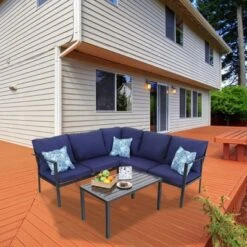 4pc Patio Corner Conversation Set - Blue - Captiva Designs -Furniture GUEST 41166ca1 5a7f 47a1 bb46 9275dc372b38