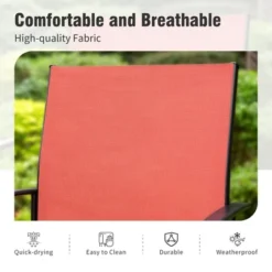 Captiva Designs 9pc Spacious Slat-top Square Metal Table With Umbrella Hole & Sling Fixed Dining Chairs -Furniture GUEST 412aa501 f677 45e4 9bac 1c3b2704056d