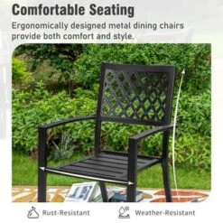 Captiva Designs 5pc Patio Wood-look Square Dining Table With Umbrella Hole & Metal Arm Chairs -Furniture GUEST 412ae8be fb13 4080 92ec 348eeeece426 2