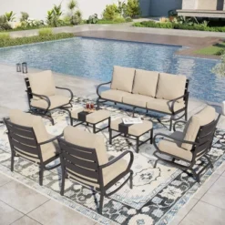 Captiva Designs 7pc Metal Patio Furniture Conversation Set With Rocking Chairs For Garden Porch Backyard -Furniture GUEST 412c5eba 1faf 4f1b 9c89 b2eb16cc7bce