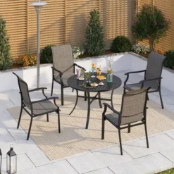 Captiva Designs 5pc Outdoor Slat-top Steel Dining Table & Grayish Bown Padded Sling Chairs -Furniture GUEST 416f652e de8e 41f7 a648 241bf4c8061a