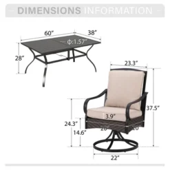 Captiva Designs 7pc Patio Dining Set With Slat-top Steel Table & Rattan Metal Chairs With Removable Cushions -Furniture GUEST 421794c7 b718 4fb3 9406 ed9ccc8db388