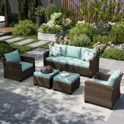 Captiva Designs 5pc Outdoor Patio Wicker Rattan Conversation Set With Cushioned Chairs For Garden Poolside Backyard -Furniture GUEST 42713687 d7d9 46cd abc6 f8715d9052ff