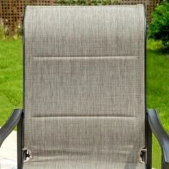 Captiva Designs 7pc Black Slatted Round Steel Table With Umbrella Hole & Grayish Brown Textilene Chairs -Furniture GUEST 428b4c94 3015 48ec ab73 c2d4a0c69ff5