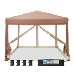 Captiva Designs 10x10 Ft Pop-Up Canopy Tent With UV Protection, Mesh Sidewalls, And Easy Setup Roller Bag, Beige -Furniture GUEST 4348fd7c 0b4f 4e30 8c15 e60fb89b6230