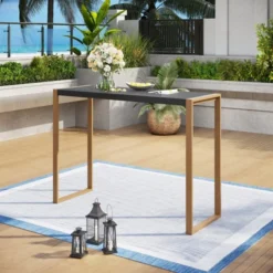 Captiva Designs 1pc Patio Outdoor Dining Rectangle Steel Bar Table With Steel Frame -Furniture GUEST 4361763c ecd6 43e8 b772 9f13ff04f437