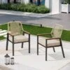 Captiva Designs 5pc Patio Slat-top Round Metal Dining Table And Thick Cushion Fixed Wicker Chairs -Furniture GUEST 449ac5db d576 49ee 99cf 4ffd3e043d2f
