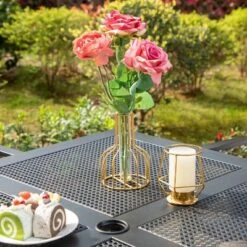 Captiva Designs 5pc Steel Outdoor Patio Dining Set With Patterned Arm Chairs & Square Table With Umbrella Hole Black -Furniture GUEST 450ce141 3cff 4c4a a776 8109e08c6c9c