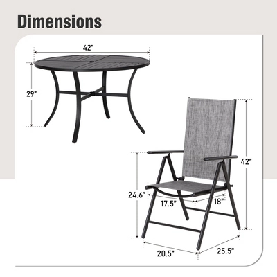 Captiva Designs 5pc Patio Dining Set Steel Frame Table With Umbrella Hole & Textilene Reclining Foldable Chairs 12 Captiva Designs 5pc Patio Dining Set Steel Frame Table With Umbrella Hole & Textilene Reclining Foldable Chairs - Image 10