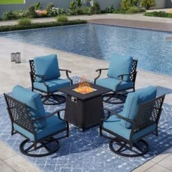 Captiva Designs 5pc Metal Patio Outdoor Conversation Fire Pit Set With Swivel Grid-back Armchairs For Garden, Poolside, Backyard -Furniture GUEST 461c8267 d3b0 47f8 82e8 3738272f88d8