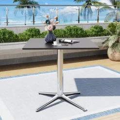 Captiva Designs 1pc Outdoor Patio Steel Dining Table With Sturdy Pedestal Base And X-Shaped Legs -Furniture GUEST 464c6825 7bb2 4017 bbd8 048a1237e7ae