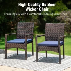 Captiva Designs 6pc Patio Slat-top Square Steel Dining Table & Rattan Chairs & Navy Blue Umbrella -Furniture GUEST 46dacca2 75e1 4528 a396 8fbcac2ac9d9 4