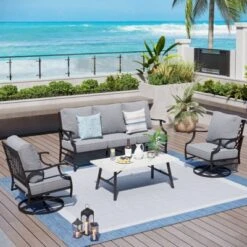 Captiva Designs 4pc Patio Outdoor Conversation Set With Swivel Grid-back Chairs For Garden, Poolside, Backyard -Furniture GUEST 472e67c1 6fb3 4a2c b909 478dd1172106