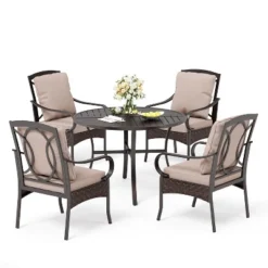 Captiva Designs 5pc Outdoor Patio Metal Dining Table & Rattan Chairs With Removable Cushions -Furniture GUEST 47d43df9 e0be 4920 a3a4 a0b1a5678d6c