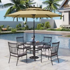 Captiva Designs 6pc Patio Square Table With Steel Frame & Stylish Cushioned Chairs &10ft Umbrella -Furniture GUEST 47ef088c 2338 4dba b73c 4c89ac29f9ec