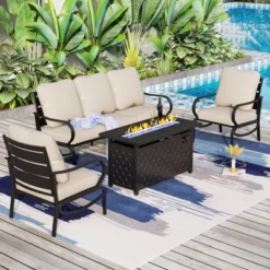 Captiva Designs 4pc Metal Patio Seating Furniture Fire Pit Set With Armchairs For Garden Porch Backyard -Furniture GUEST 481b930d 9e59 4a7a a5f5 1f29db97997e