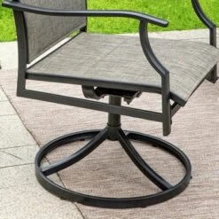 Captiva Designs 7pc Black Slatted Round Steel Table With Umbrella Hole & Grayish Brown Textilene Chairs -Furniture GUEST 48b417f1 cee8 444a bde7 76beb7663656 2