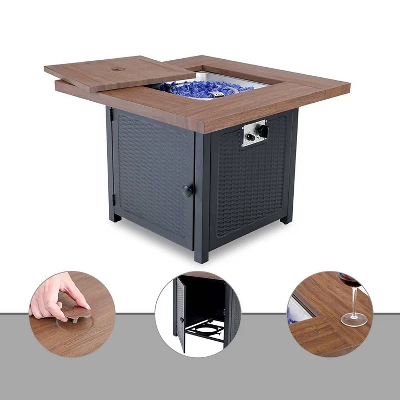34" Square Outdoor Propane Fire Pit Table With Lid & Fire Glass - Captiva Designs 5 34" Square Outdoor Propane Fire Pit Table With Lid & Fire Glass - Captiva Designs - Image 3