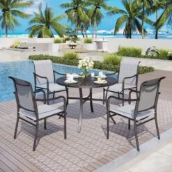 Captiva Designs 1pc Outdoor Patio Dining Steel Frame Table With Umbrella Hole For 4 -Furniture GUEST 4a7b8fe3 fdec 43ef bd84 f2a2a90fd3ef 1