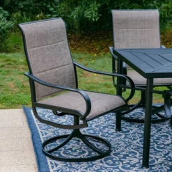 7pc Outdoor Dining Set With Padded Swivel Chairs & Metal Rectangle Table With Umbrella Hole - Gray - Captiva Hole -Furniture GUEST 4b71440d fa28 4830 9c65 4da4bac0a481