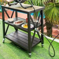 Outdoor Double Shelf Movable Steel Rectangle Cart Table - Captiva Designs -Furniture GUEST 4b863f88 bd31 4b05 99cb 78e88b707a0f