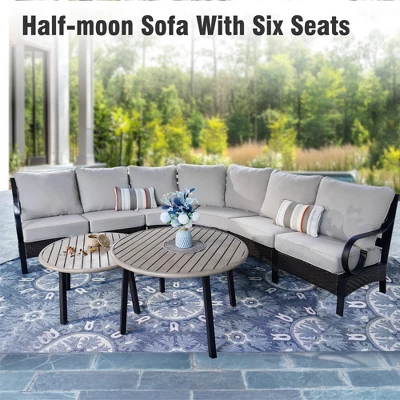 Captiva Designs 12pc Outdoor Half-Moon Sectional Patio Conversation Sets With 2 Round Table For Garden, Poolside, Balcony, Backyard 4 Captiva Designs 12pc Outdoor Half-Moon Sectional Patio Conversation Sets With 2 Round Table For Garden, Poolside, Balcony, Backyard - Image 2