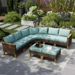 Captiva Designs 8pc Outdoor Wicker Rattan Patio Half-Moon Curved Sectional Sofa Set With Cushioned Ottoman -Furniture GUEST 4ce030a3 d95d 470b b74f 5e18a0ed0403