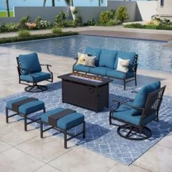 Captiva Designs 6pc Metal Patio Outdoor Conversation Fire Pit Set With Swivel Armchairs And Ottomans -Furniture GUEST 4ce69d6d 9690 43fe 973b 0e8edde540ae