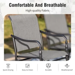 Captiva Designs 9pc Spacious Slat-top Rectangle Metal Table With Umbrella Hole & Fixed Steel Chairs With Gourd Head Armrests -Furniture GUEST 4d370992 28bb 492a bc20 53c44a552efc