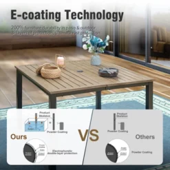 Captiva Designs 5pc Patio Dining Steel Table With Umbrella Hole & Metal Chairs With Cushions -Furniture GUEST 4d808a69 bb11 488a 95ef 03b0929e8357