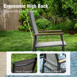 Captiva Designs 5pc Patio Dining Set Steel Frame Table With Umbrella Hole & Gray Textilene Chairs With Wood-like Armrests -Furniture GUEST 4e013700 42ea 4500 8d7c 9451b11f8131 1