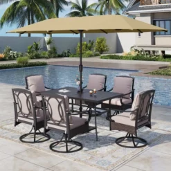 Captiva Designs 8pc Patio Rectangle Steel Dining Table & Rattan Chairs & Market Umbrella 31 Captiva Designs 8pc Patio Rectangle Steel Dining Table & Rattan Chairs & Market Umbrella -Furniture GUEST 4ea7d194 9f32 4d87 900b 37e939c71c68