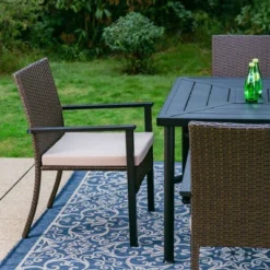 7pc Outdoor Dining Set With Rectangular Steel Table With 1.9" Umbrella Hole & Rattan Wicker Chairs With Cushions - Beige - Captiva Designs -Furniture GUEST 4ecd92a5 cdc2 4159 b477 aa192c728927