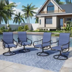 Captiva Designs 9pc Spacious Slat-top Square Metal Table With Umbrella Hole & Padded Textilene Swivel Chairs -Furniture GUEST 4f271031 31f1 47a6 8224 58a663f62379