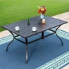 7pc Patio Dining Set, Rectangle Steel Table With Umbrella Hole, Stackable Stripe Pattern Arm Chairs - Black - Captiva Designs -Furniture GUEST 4f3dce06 7edc 425a 92ca 7fa23da85b50
