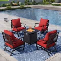 Captiva Designs 5pc Metal Patio Outdoor Conversation Fire Pit Set With Rocking Grid-back Armchairs For Garden, Poolside, Backyard -Furniture GUEST 4f61ed18 1716 488f a14c d03e247adf3d