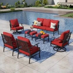 Captiva Designs 7pc Metal Patio Outdoor Conversation Set With Swivel Grid-back Chairs, Ottomans For Garden, Poolside, Backyard -Furniture GUEST 4f944dcf a478 4d8b 9cbb ef018b088d8a