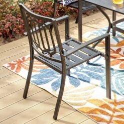 Captiva Designs 5pc Steel Outdoor Patio Dining Set With Patterned Arm Chairs & Square Table With Umbrella Hole Black -Furniture GUEST 4faeec89 1046 42fd 91f4 a6217fecbe32