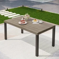 Captiva Designs 1pc Outdoor Patio Expandable Rectangular Steel Dining Table With Two Tabletop Leaves