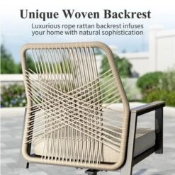 Captiva Designs 5pc Patio Dining Steel Set With Slat-top Round Table & Beige Rattan Chairs With Thick Cushions -Furniture GUEST 4fc74040 2668 4d4b 81b9 93fca906f6ee