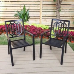 7pc Patio Dining Set With 59"x35" Steel Rectangle Table With 2.6" Umbrella Hole & 6 Steel Arm Chairs - Black - Captiva Designs -Furniture GUEST 5041de4d 54dd 43d9 acc0 23d33b6e8b0c
