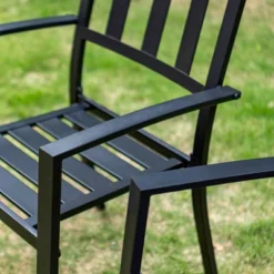 5pc Outdoor Dining Set With Stackable Chairs & Round Metal Table - Black - Captiva Designs: Weather-Resistant Patio Set -Furniture GUEST 507da290 6ab2 4b97 8418 5c88a3d8e604