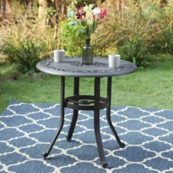 Outdoor Cast Aluminum Round Table With 1.97" Umbrella Hole - Brown - Captiva Designs