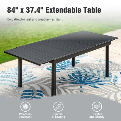 Captiva Designs 7pc Patio Set With Expandable Black Rectangle Steel Dining Table & Sling Fixed Dining Chairs 3 Captiva Designs 7pc Patio Set With Expandable Black Rectangle Steel Dining Table & Sling Fixed Dining Chairs