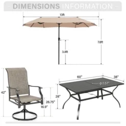 Captiva Desighttps 8pc Patio Dining Slat-top Rectangular Steel Table & Padded Sling Swivel Chairs & Market Umbrella -Furniture GUEST 518d28a1 7a59 4431 9d14 759a0d508782