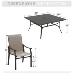 Captiva Designs 9pc Spacious Slat-top Square Metal Table With Umbrella Hole & Brown Textilene Fixed Chairs -Furniture GUEST 51fd6b8b a99a 4fa8 a824 bf1d7cb2ffd7