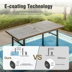 Captiva Designs 7pc Patio Wood-look Steel Dining Table With Umbrella Hole & Stackable Chairs With Bull's Eye Pattern -Furniture GUEST 521aad8c d639 45f1 8718 c69ae5e63ae7 5