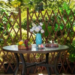 5pc Patio Dining Set With Rattan Arm Chairs & Round Steel Frame & Faux Wood Tabletop - Captiva Designs -Furniture GUEST 52684dbd 795b 471c 8384 a13f63397cc1