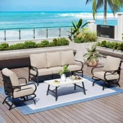 Captiva Designs 4 PCS Metal Patio Furniture Conversation Set With Rocking Armchairs For Garden Porch Backyard -Furniture GUEST 52f45af7 95d8 4369 a314 a0c446156f25
