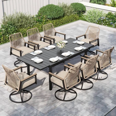 Captiva Designs 9pc Patio Extendable Steel Dining Table And Swivel Wicker Chairs With Thick Cushions 13 Captiva Designs 9pc Patio Extendable Steel Dining Table And Swivel Wicker Chairs With Thick Cushions - Image 11